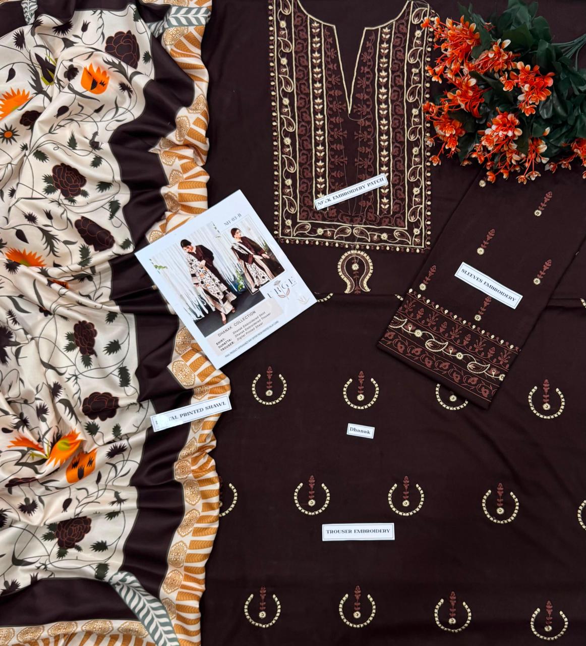 Urge Dhanak Brown Embroidered 3-Piece Winter Collection 2026