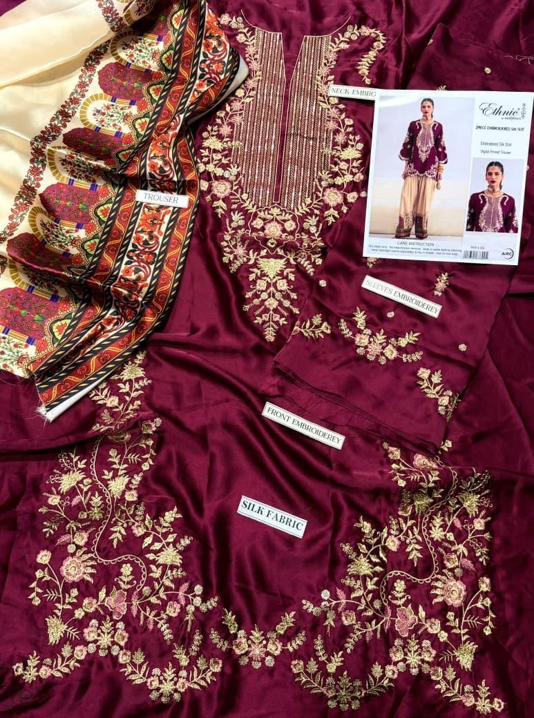 Ethnic Burgundy Royale Shamoz Silk 2-Piece Winter Collection 2026