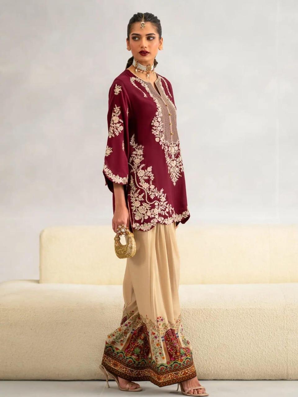 Ethnic Burgundy Royale Shamoz Silk 2-Piece Winter Collection 2026